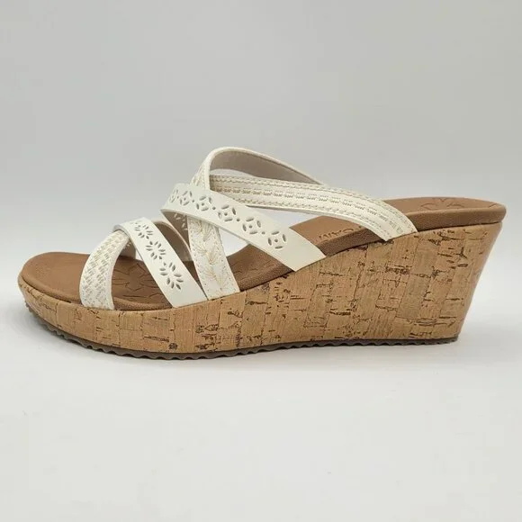Skechers Beverlee Tiger Posse Sandals Luxe Foam Women's Sz 6 Wedge Strappy White - Picture 3 of 15